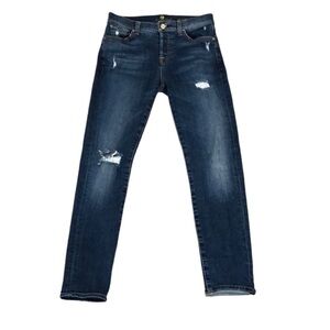 7 For All Mankind Josafina Skinny Boyfriend Jeans Size 24 Distressed Dark Blue